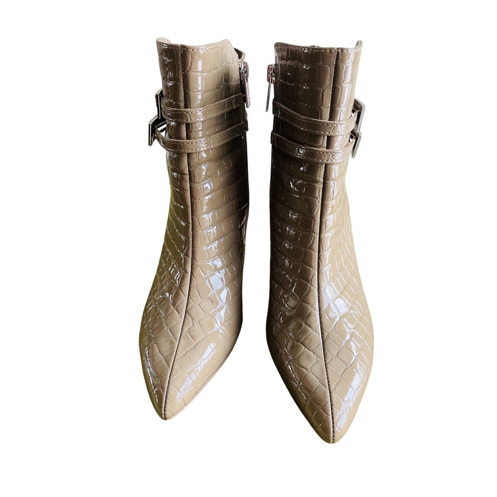 Vince Camuto Kaphely Taupe Croc Embossed Patent Leather‎ Ankle Boots 9M